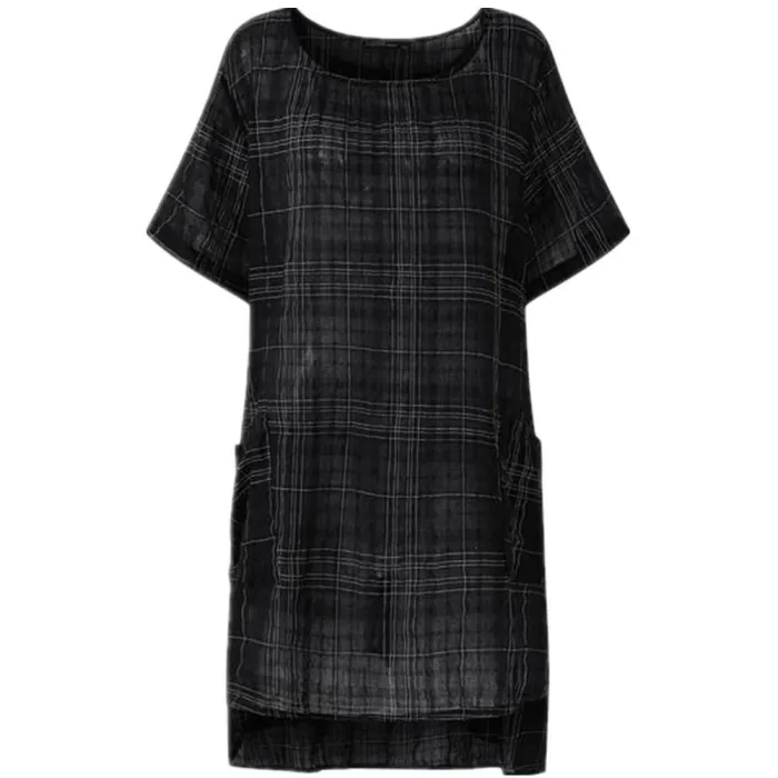 Women Casual Loose Tops Tunic Plaid Blouse Shirt
