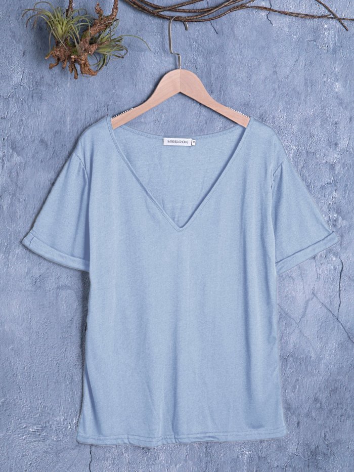 Casual Solid V Neck Shirts & Tops
