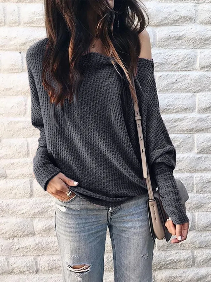 Long Sleeve Solid Knitted Vintage T-Shirts