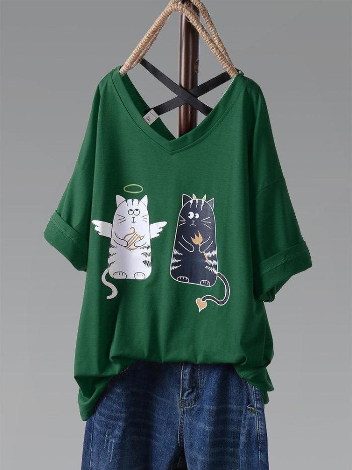 Round Neck Floral Cotton-Blend Casual Shirts & Tops