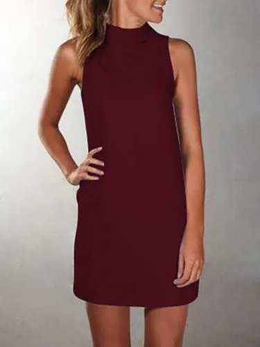 Basic Sleeveless Turtleneck Midi Sheath Dress