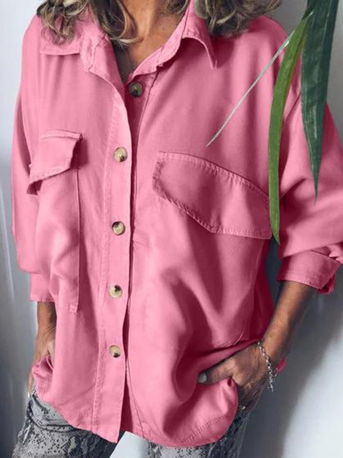 Plus Size Casual Long Sleeve  Solid Tops