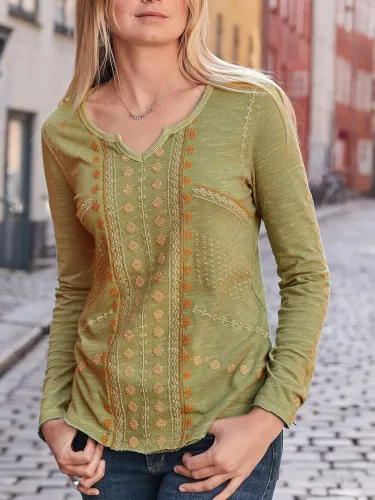Long Sleeve V Neck Casual Shirts & Tops