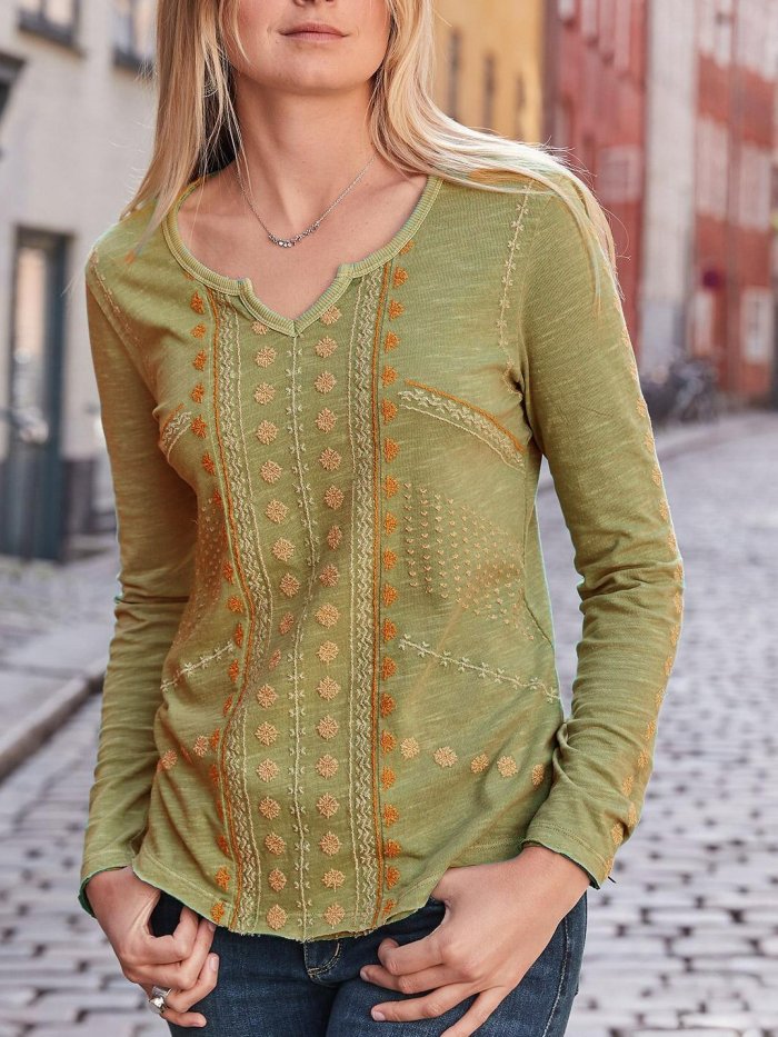 Long Sleeve V Neck Casual Shirts & Tops