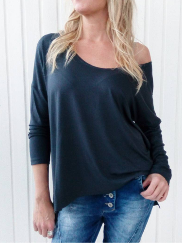 Solid Long Sleeve Crew Neck Shirts & Tops