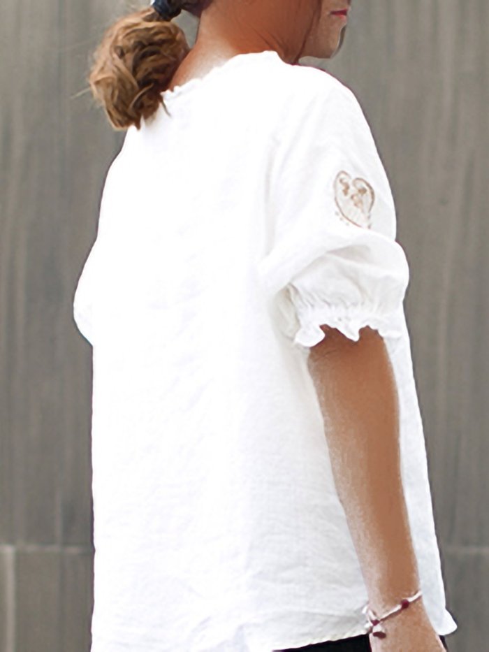 Women Embroidered Loose Lantern Sleeve  Casual Top