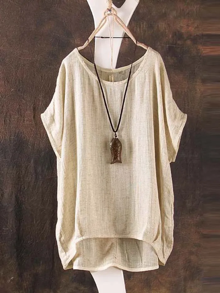 Red Crew Neck Short Sleeve Bamboo Fiber Shirt
