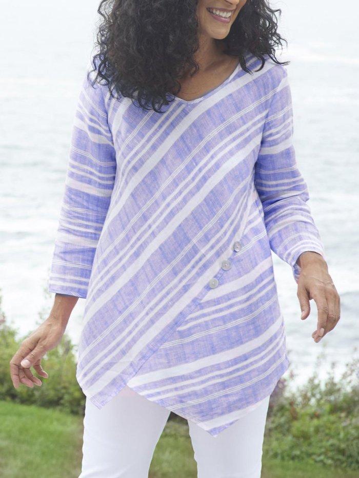 Women Blouses Striped Asymmetrical Paneled Casual Tops