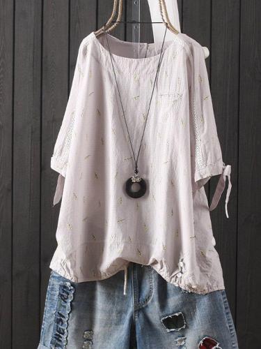 Cotton-Blend Short Sleeve Floral Casual Shirts & Tops