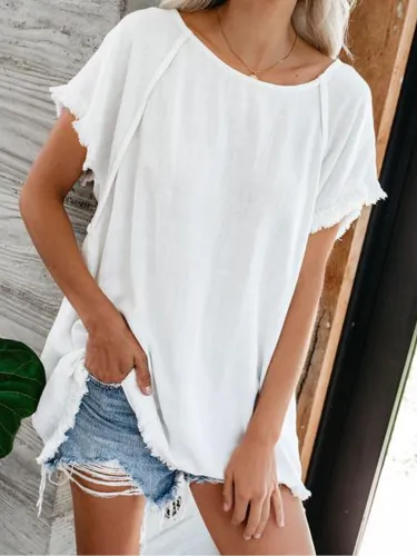 Plain Short Sleeve Crew Neck Shirts & Tops