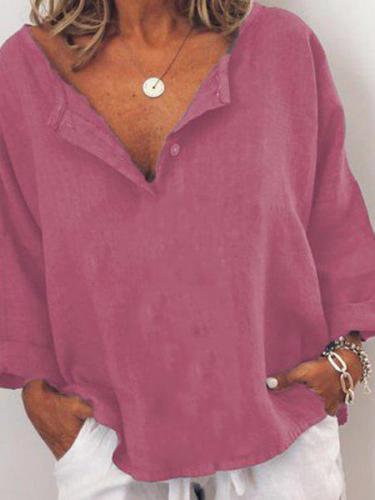Long Sleeve Solid V Neck Casual Shirts & Tops