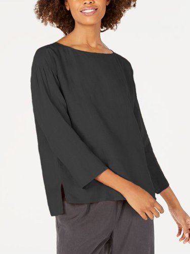 Plus Size Casual Solid 3/4 Sleeve Tops