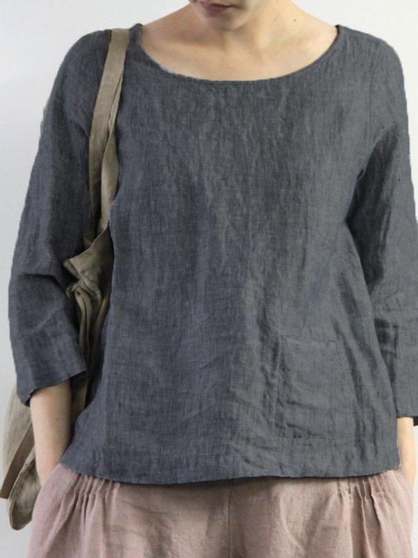 Solid 3/4 Sleeve Shirts & Tops
