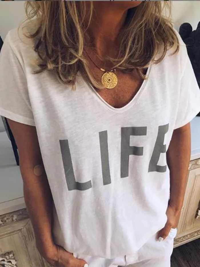 Casual V Neck Short Sleeve Shirts