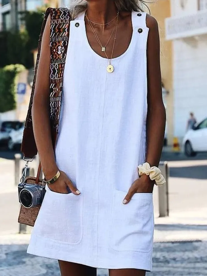 Crew Neck Women Dresses Shift Cotton-Blend Dresses