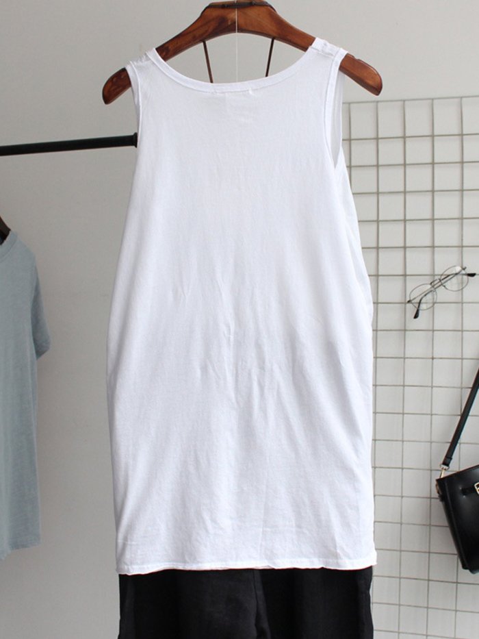 White Cotton Sleeveless Shirts & Tops