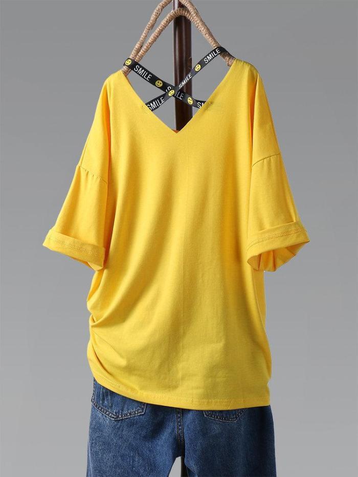 Round Neck Floral Cotton-Blend Casual Shirts & Tops