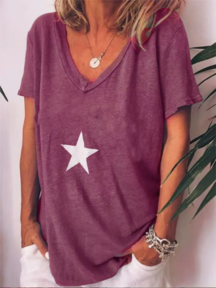 Casual V Neck Printed Short Sleeve Shirts