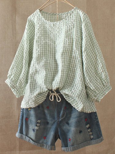 Cotton-Blend 3/4 Sleeve Shirts & Tops