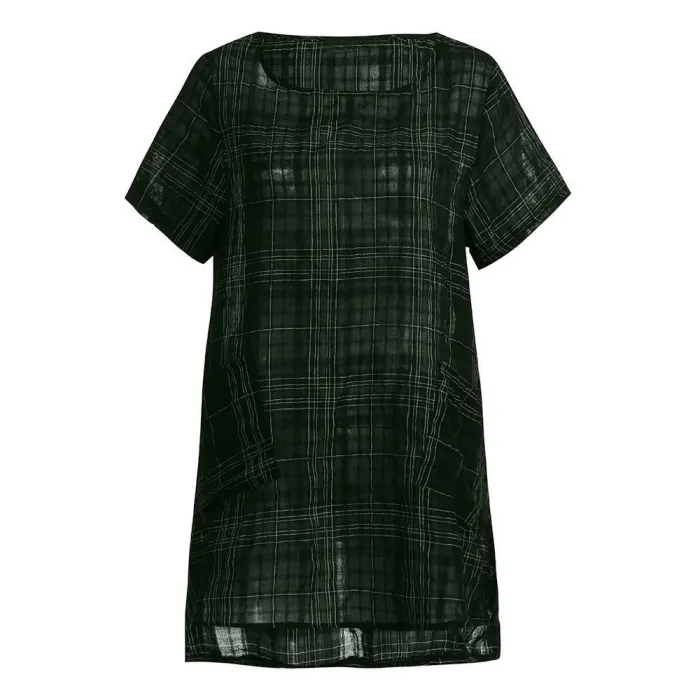 Women Casual Loose Tops Tunic Plaid Blouse Shirt