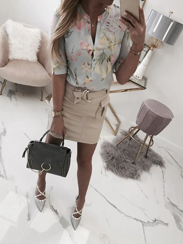Women Casual Plus Size Printed Tops Tunic Blouse Shirt