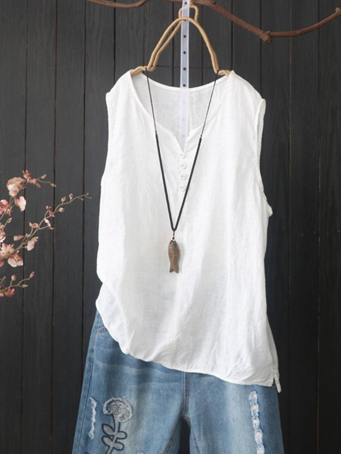 Sleeveless Casual Round Neck Shirts & Tops