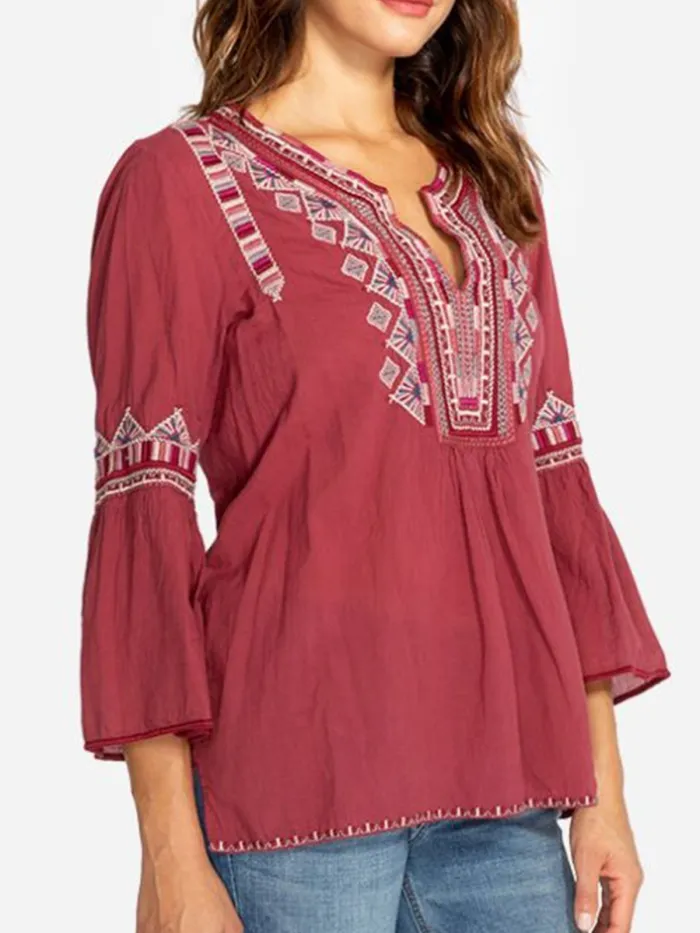 V Neck Elegant Half Sleeve Cotton-Blend Shirts & Tops