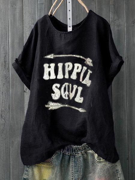 Letter Printed Casual Crew Neck Shirts & Tops