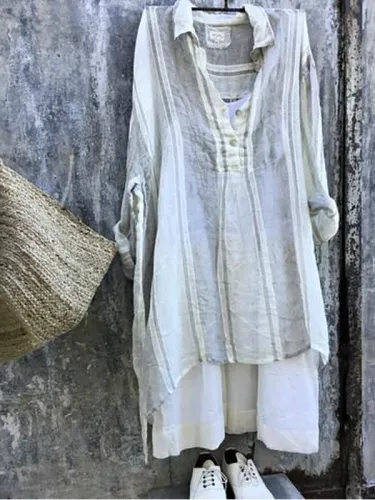 Shirt Collar Striped Casual Shirts & Tops