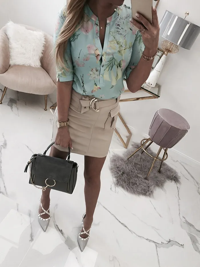 Women Casual Plus Size Printed Tops Tunic Blouse Shirt