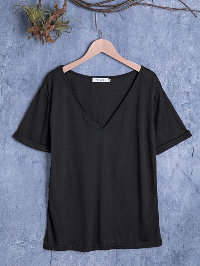 Casual Solid V Neck Shirts & Tops
