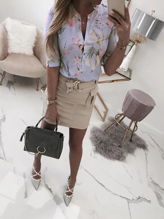 Women Casual Plus Size Printed Tops Tunic Blouse Shirt