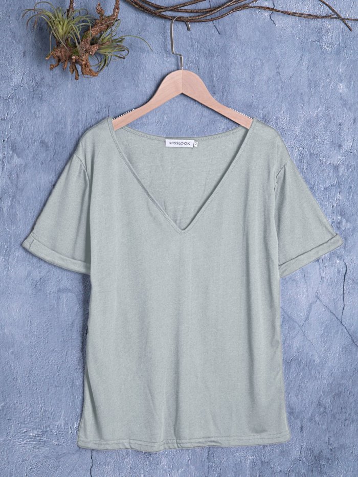 Casual Solid V Neck Shirts & Tops