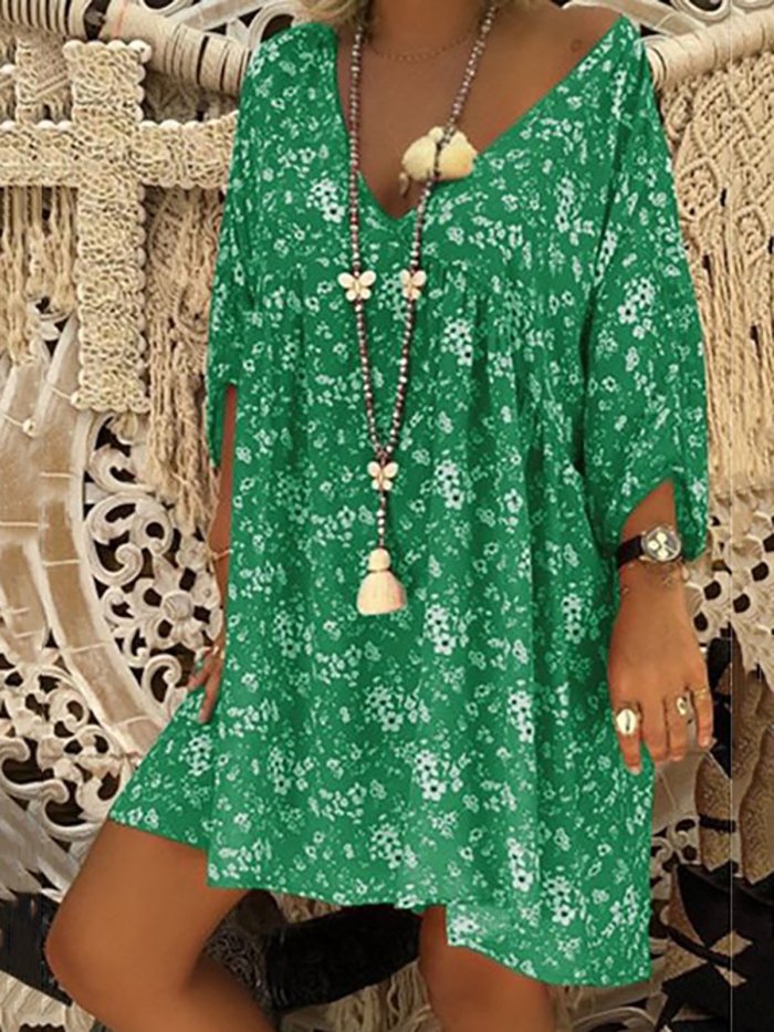 V Neck Floral Fall Dress