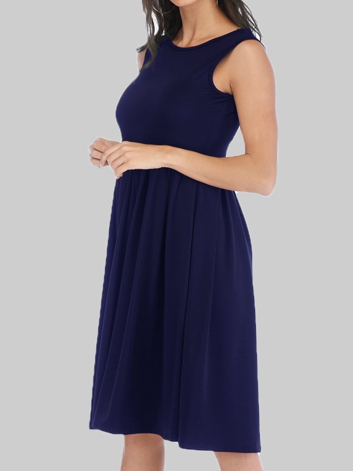 Women Plain Midi Dresses Crew Neck A-Line Daily Casual Dresses