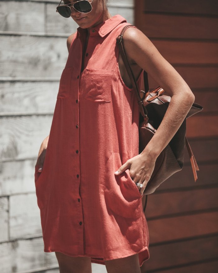 Red Pockets Casual Summer Dress
