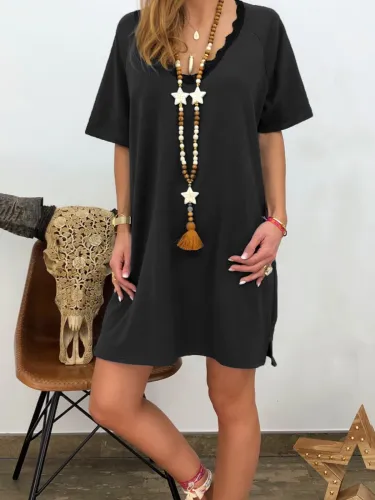 Women Dresses V Neck Shift Daily Vintage Cotton-Blend Dresses