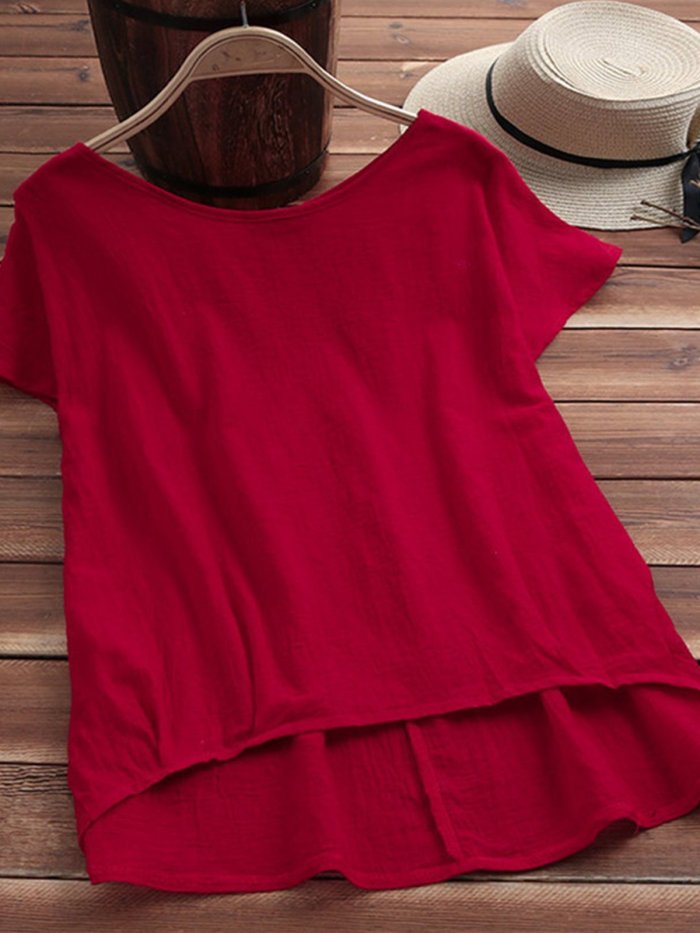 Solid Casual Short Sleeve Shirts & Tops