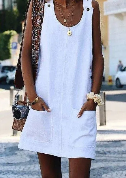 Crew Neck Women Dresses Shift Cotton-Blend Dresses