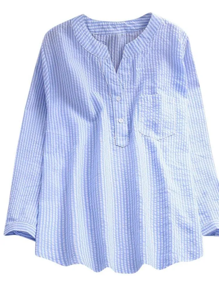 Plus Size Striped Casual Long Sleeve Blouse
