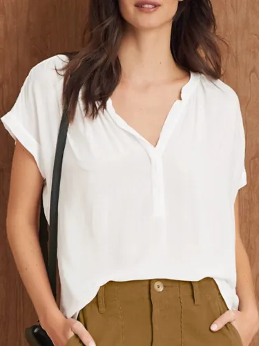 Cotton Solid V Neck Shirts & Tops
