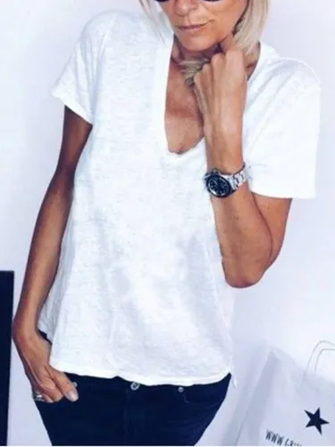 Cotton V Neck Solid Shirts & Tops