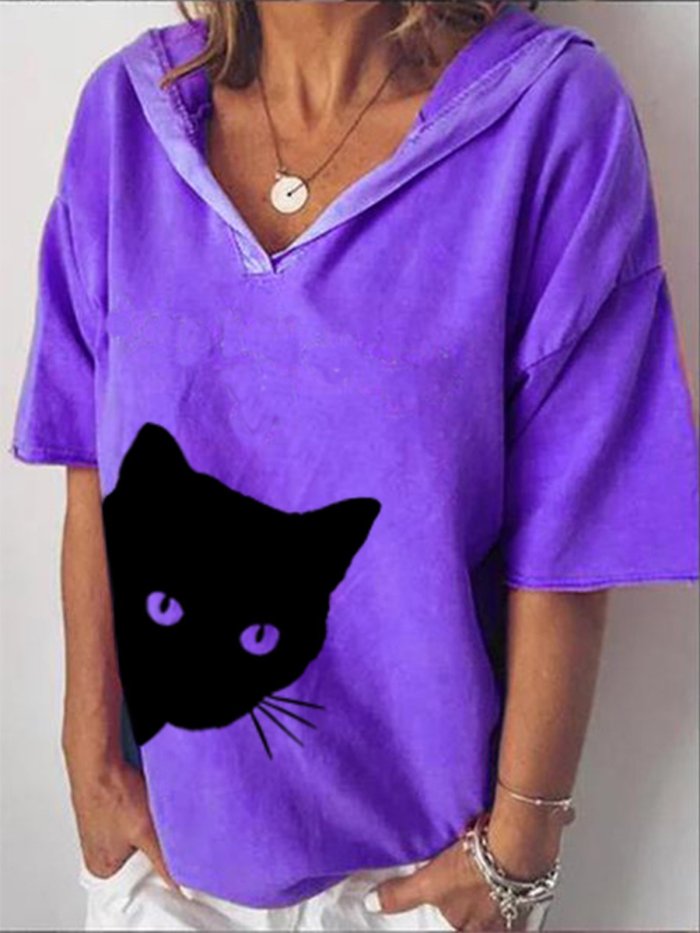 V Neck Cotton-Blend Short Sleeve Casual Shirts & Tops