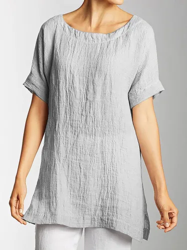 Side Slit Short Sleeve Plus Size Shirts