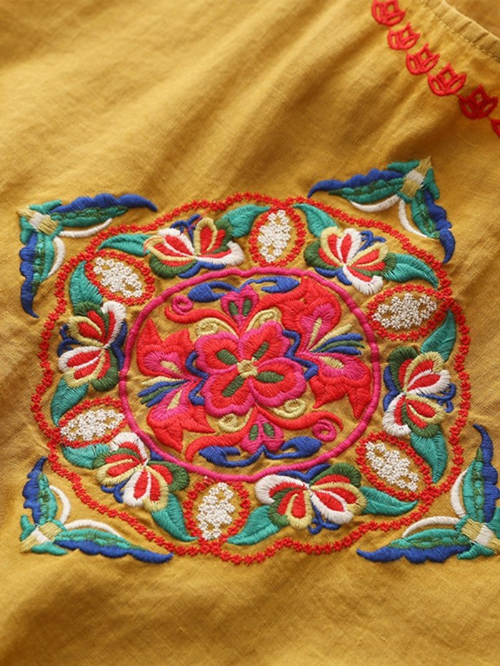 Women Casual Embroidered Tops Tunic Blouse Shirt