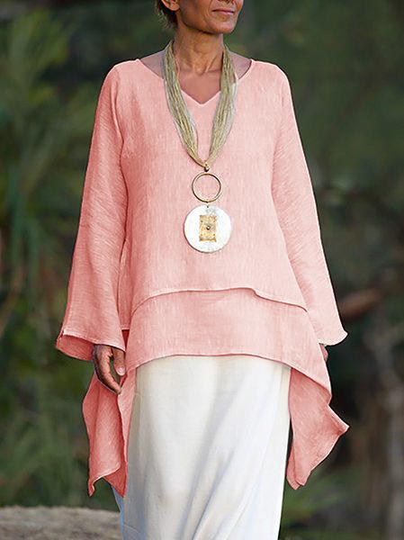 Asymmetrical V Neck Long Sleeve Shirts