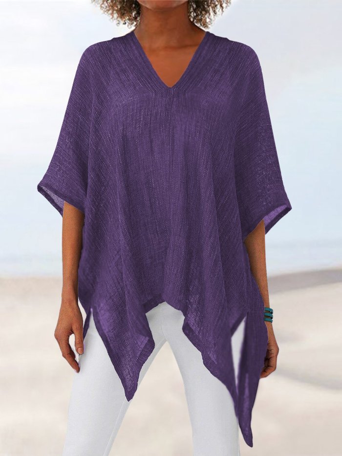 3/4 Sleeve Cotton-Blend Holiday V Neck Shirts & Tops