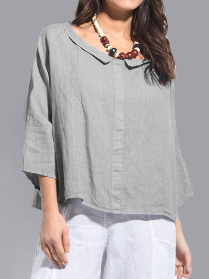 Women Casual Peter Pan Collar Tops Tunic Blouse Shirt