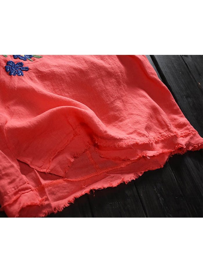 Women Casual Embroidery Tops Tunic Tank Vest
