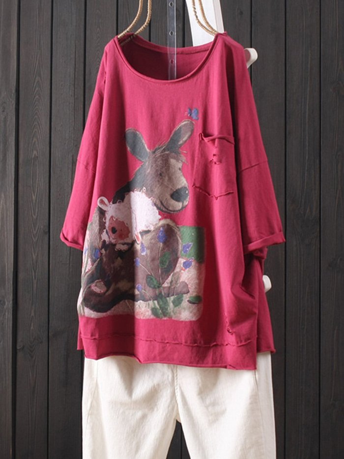 Casual Half Sleeve Round Neck Plus Size Tops